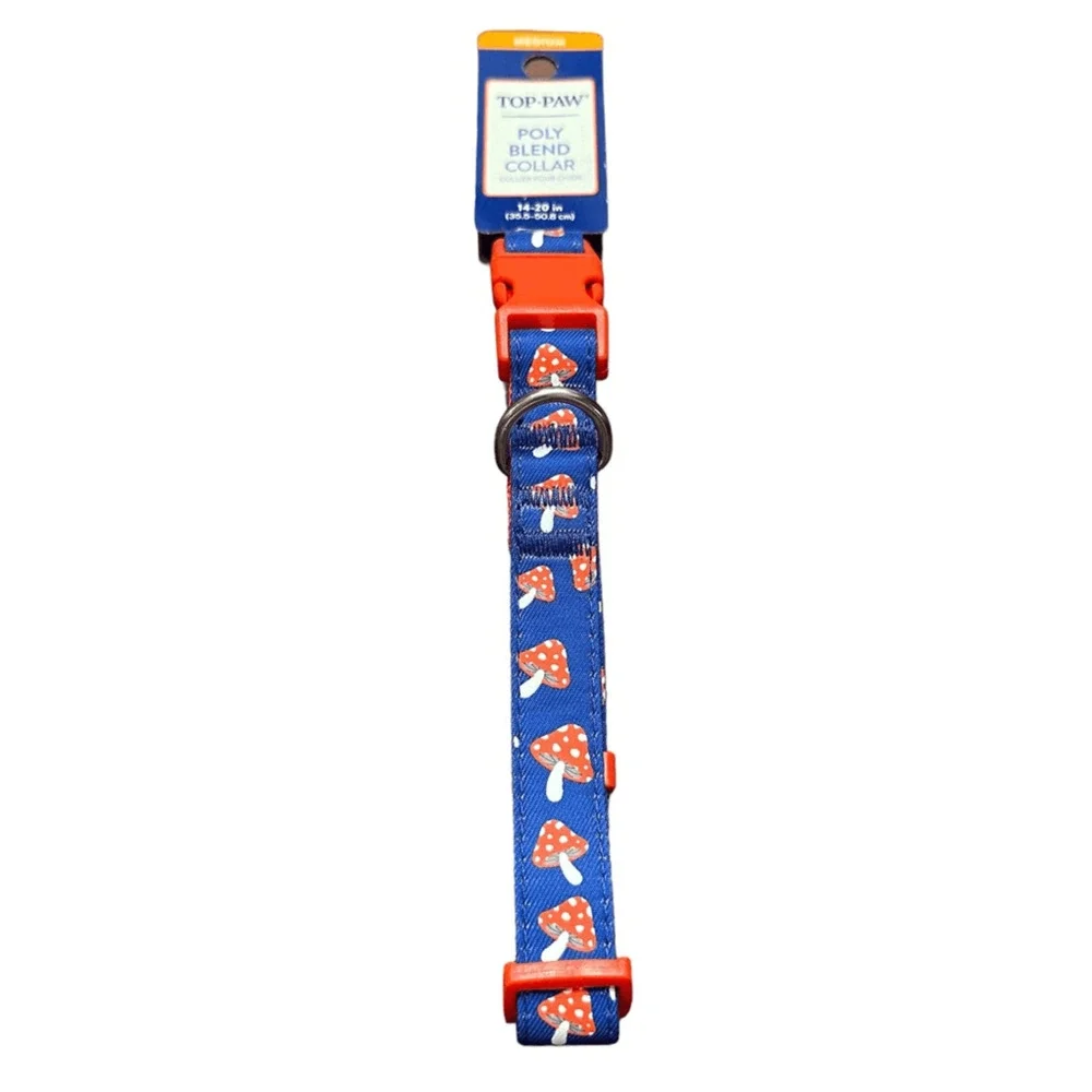 Top Paw Mushroom‎ Adjustable Dog Collar Size Medium Red Blue D-Ring Fashion